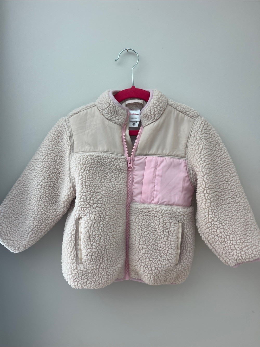 Hanna Andersson Cream Sherpa Jacket with Pink Pocket